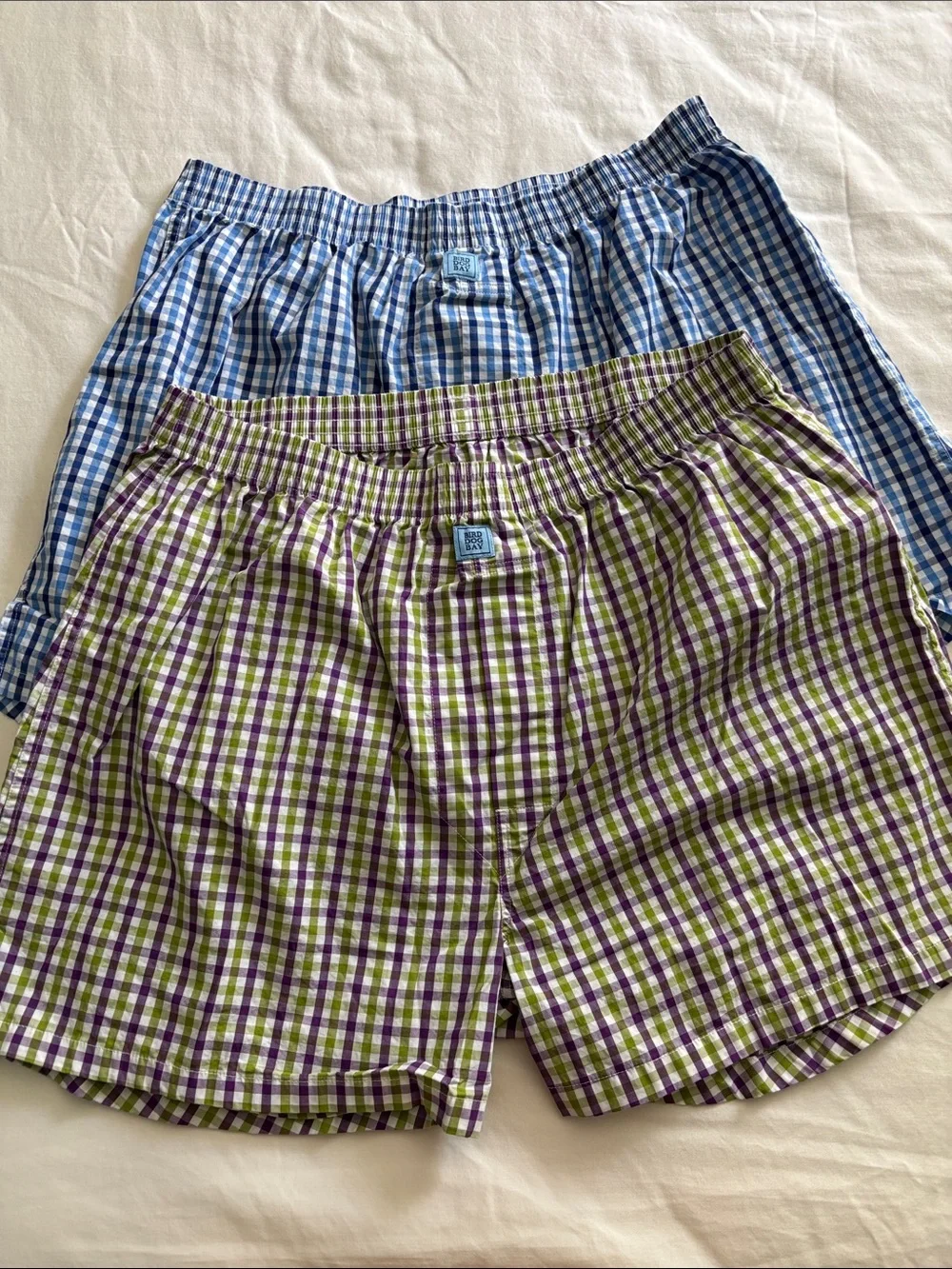 Bird Dog Bay Plaid Boxer Shorts — Blue & Green/Purple Pair